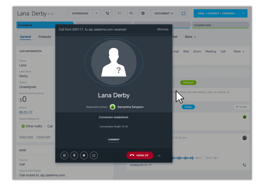Llamadas desde el CRM con grabación de llamadas